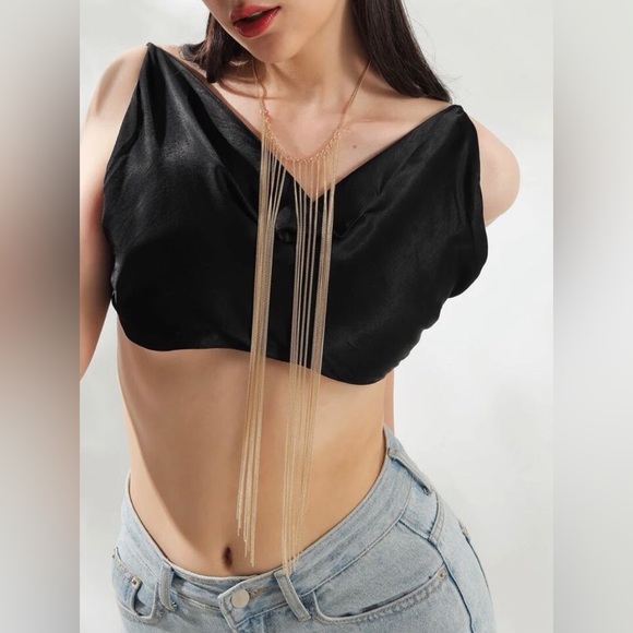 New Long Golden Chain Fringe Statement Necklace - Picture 5 of 11